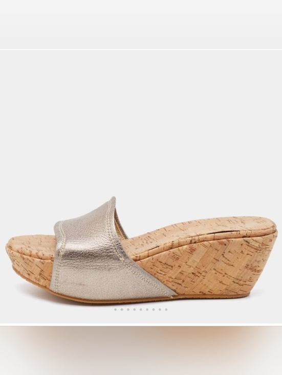 Stuart Weitzman Shoes - Stuart Weitzman Metallic Leather Slide Sandals Size 8.5